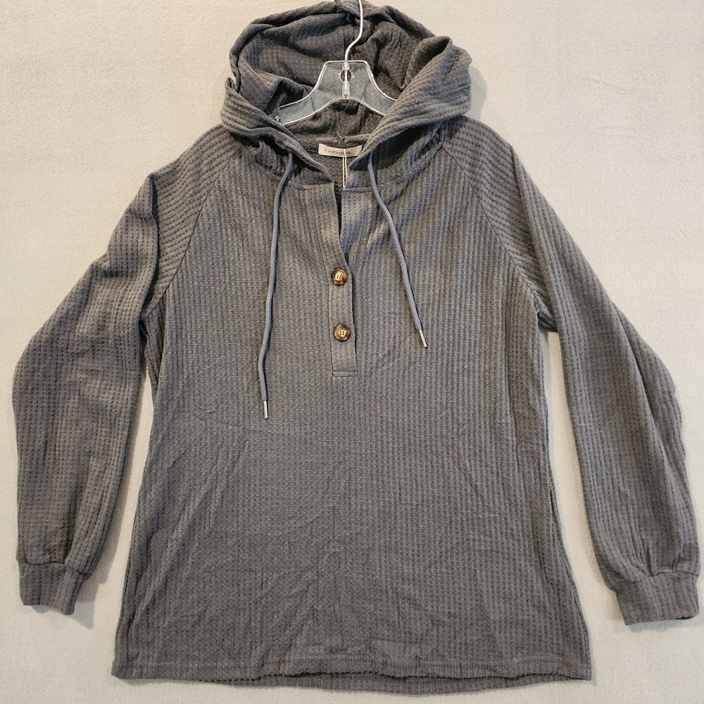 Fantaslook Women's Waffle Knit Hoodie Charcoal Gray Long Sleeve Pullover...